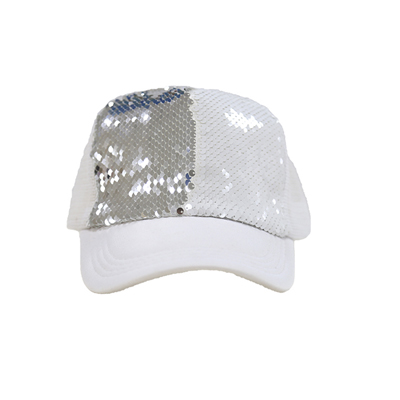 Silver Sequin Mesh Cap