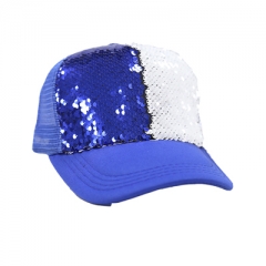 Blue Sequin Mesh Cap