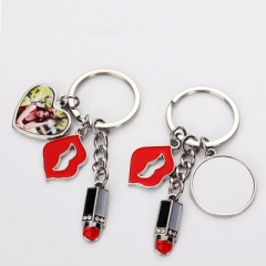 Sublimation round heart lip metal keychain