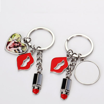 Sublimation round heart lip metal keychain