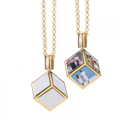 Gold Silver Square Dice  Photo Necklace