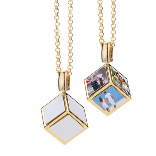 Gold Silver Square Dice  Photo Necklace