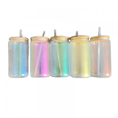 UV Color Change Glow in dark 16oz Iridescent Sublimation Mug Glass Can