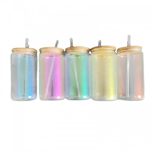 UV Color Change Glow in dark 16oz Iridescent Sublimation Mug Glass Can