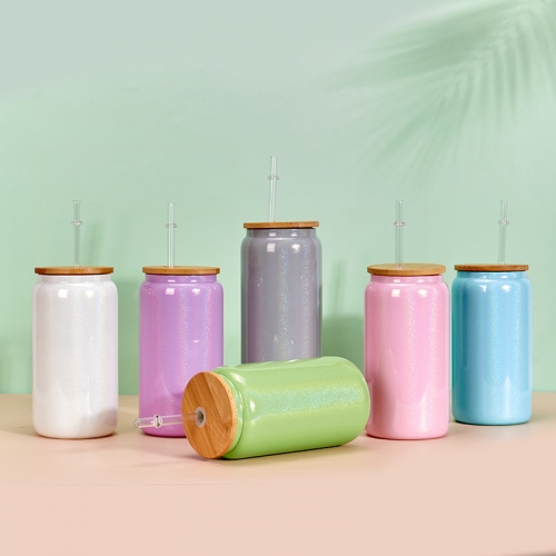 16oz Rainbow Paint Sublimation Glass Cup