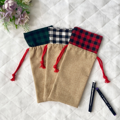 Burlap Plaid Sublimation Wine Bag