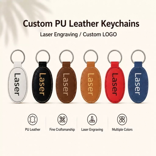 Laser Engraving PU Leather Keychains